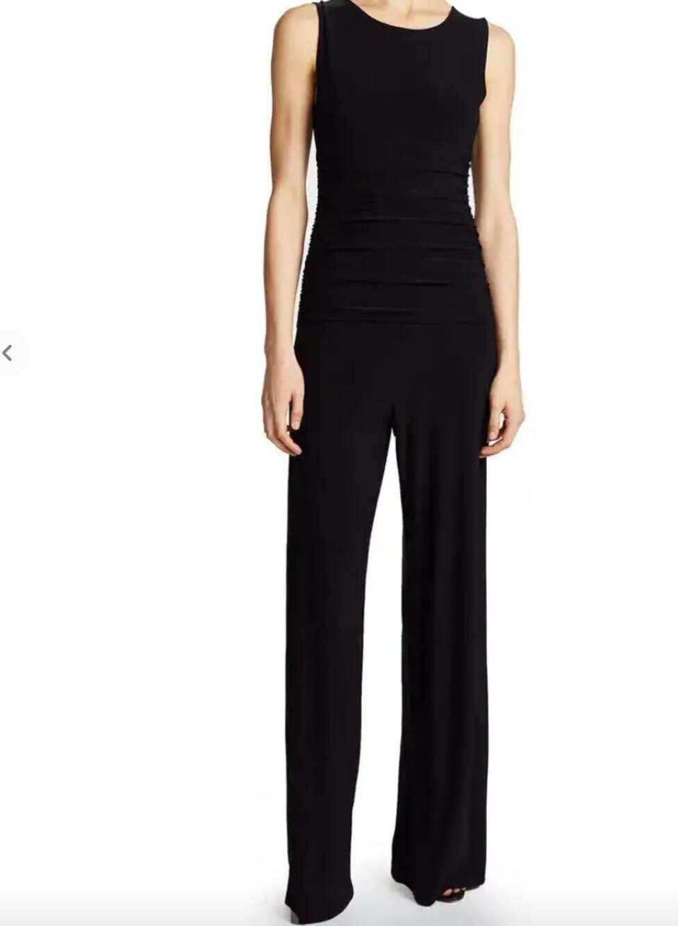 Norma Kamali Black Jersey Jumpsuit S Shirred Waist Wide Leg Palazzo Sleeveless
